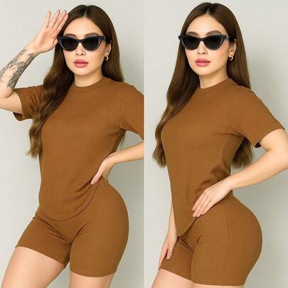 Conjunto casual moda dama de camiseta holgada tipo oversize y short tipo biker, casual verano cómodo