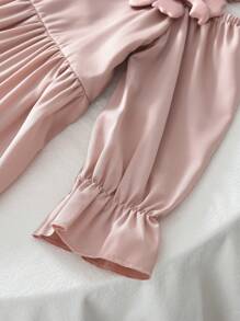 Abito a maniche lunghe con fiori 3D per ragazze giovani, di colore tinta unita, elegante, per la moda primavera, per bambine dai 3 ai 7 anni