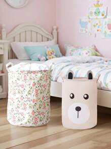 1 件花朵印花/卡通图案带耳朵洗衣篮，家用折叠脏衣篮，娃娃收纳桶，洗衣篮，家庭整理和存储用品，适用于浴室卧室客厅宿舍，家庭装饰袋，学校用品，学校用品，宿舍必需品，衣服整理器，衣柜整理和存储
