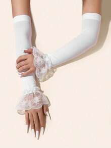 1 Stück Sommer Spitzen-Chiffon Ärmel für Damen, luftdurchlässige durchsichtige Outdoor-Armstulpen, modische Armwärmer