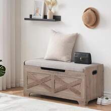 Storage Chest, Wooden Storage Bench With Lift Top, Storage Trunk With Safety Hinges, Wooden Entryway Bench With Soft Seat Cushion, Shoe Bench, Entryway Organizer Toy Chest For Living Room Bedroom - 淺象牙色 - 查看 2