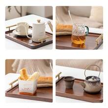 1pc竹托盘，长方形实木托盘，高架家用杯，茶盘，面包盘，蔬菜盘 - 咖啡棕 - 查看 4