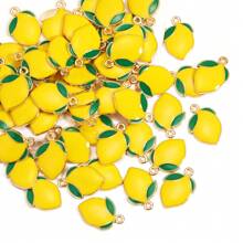5/10/15/25 Pcs Yellow Lemon Charms Pendant Enamel Fruit Jewelry Gold Plated Plant Beads With Hole For DIY Bracelet Necklace Keychain Earrings Craft Art Accessories Hair Clip Decorations