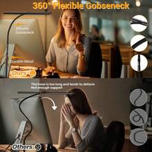 Yogle 1pc LED Desk Lamps For Home Office Tall Desk Light With Base Flexible Gosseneck Adjustable Height 5-Level Dimmable Brightness & Color Architect Lamp For Working Reading Crafting Study Black