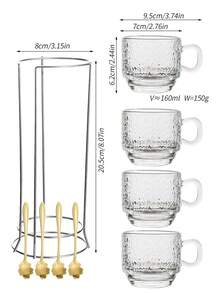 4pcs Stackable Mug Set - Easy Clean Glass Material With Metal Stand, Ideal For Hot Cocoa And Holiday Gatherings, Dishwasher Friendly, Comfortable For Apple Cider, Coffee Or Tea