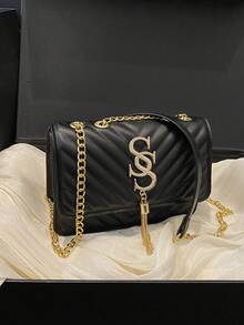 Women's Fashion Solid Color PU Leather Quilted Shoulder Bag, Multifunctional Flap Chain  For Party/Evening, - Black - View 7