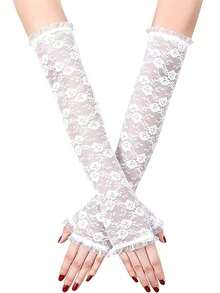 1对女士玫瑰花网纱袖套，适合节日穿着，秋季女装，情人节配饰 - 粉色 - 查看 11