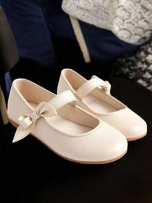 Zapatos de Bailarina para Niñas En Color Lila Para Todas las Ocasiones con Moño Lateral en el resorte - Suela Antideslizante - Blanco - Ver 2