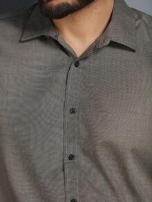 Men's Slim Fit Short Sleeve Dress Shirt With Pocket - Màu xám đen - Xem 5