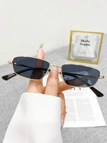 新款复古多边形小框个性化时尚眼镜，高端简约百搭时尚眼镜，适合海滩、派对、日常佩戴，矩形墨镜 - 彩色 - 查看 11
