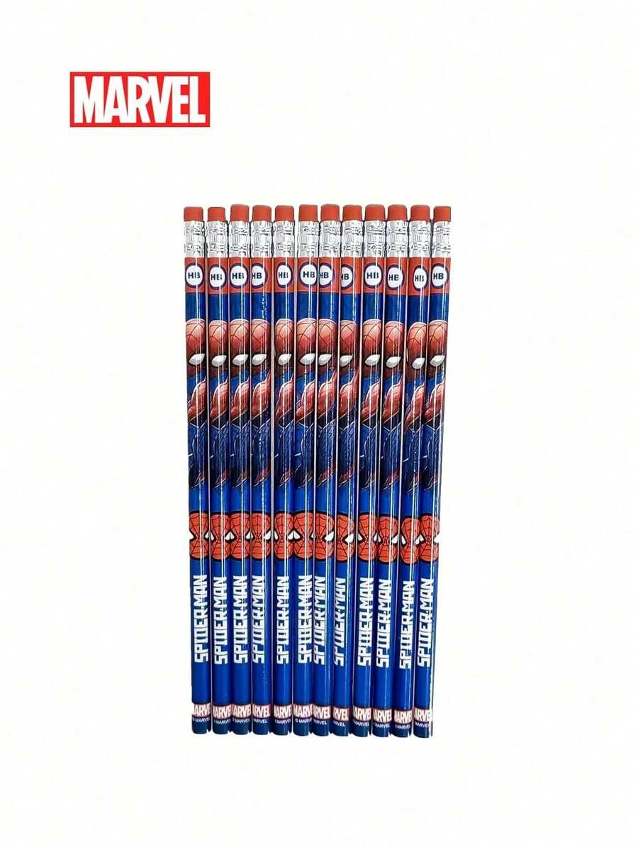 Marvel 12Pcs Marvel Officially Licensed Spider-Man Cartoon Character Pencil Set Anti-Break Core With Eraser Head Cute Cartoon High-Value Drawing Exam Stationery Supplies School Supplies Gifts For Friends And Family