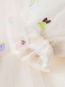 mini bala 女童刺绣网纱派对连衣裙,甜美彼得潘领 - 白綠色調 - 查看 12