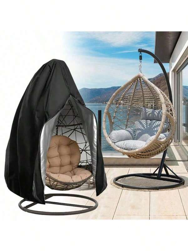 1 pièce Housse de chaise suspendue noire imperméable pour patio avec fermeture éclair, boucle de fond anti-vent, protection anti-poussière pour siège unique d'extérieur de jardin, en tissu Oxford, coupe-vent, résistant au froid. 1 pièce Housse de chaise suspendue anti-poussière pour la maison, housse de protection imperméable pour chaise suspendue d'extérieur, pour balancelle suspendue, chaise suspendue de patio, chaise suspendue d'extérieur, en tissu Oxford, étanche, anti-poussière