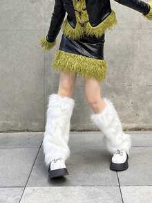 1 双仿兔毛暖腿套，厚保暖内衬 JK 聚拢袜，秋冬 - 白色 - 查看 6