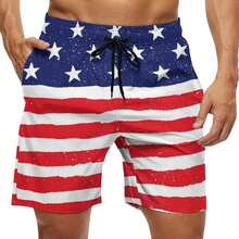 Men Swim Trunks Quick Dry With Lining And Pockets Beach Shorts  ,Retro American Flag High-Elastic Soft Fabric Beach Pants, Perfect For Summer Outdoor Sports Surfing Gym And Outdoor Activities - 紅色 - 查看 3