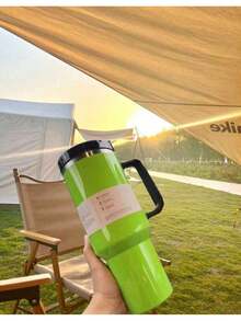 STANLEYSINCE 1913 40 OZStainless Steel Tumbler Double Wall Vacuum Insulated Portable Drinking Cup Travel Lced Coffee Mug  Summer Drinkware With Handle And Straw, Perfect ForTravel, Home, Office, Gift, Lce Drinks And Hot Drinks - Fluorescent Green - View 4