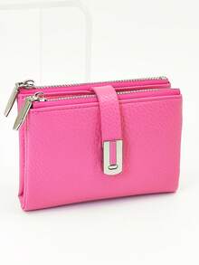 MINGYOU 女士短款按扣钱包 PU 柔软多功能时尚休闲卡包拉链简约学生零钱包简约风格方便携带女士钱包钱包钱包迷你钱包可爱钱包 - 玫紅色 - 查看 7