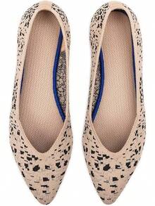 Womens Flat Shoes Classic Pointed Toe Flats Knitted Dress Shoes Soft Comfortable Dressy Flats Women - 黑點 - 查看 6