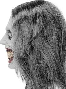 Maschera spaventosa di Ognissanti, maschera da demone sorridente, maschera da esorcista realistica e inquietante con capelli, costume da malvagio, accessorio per feste e cosplay per adulti, costumi e accessori per Ognissanti.