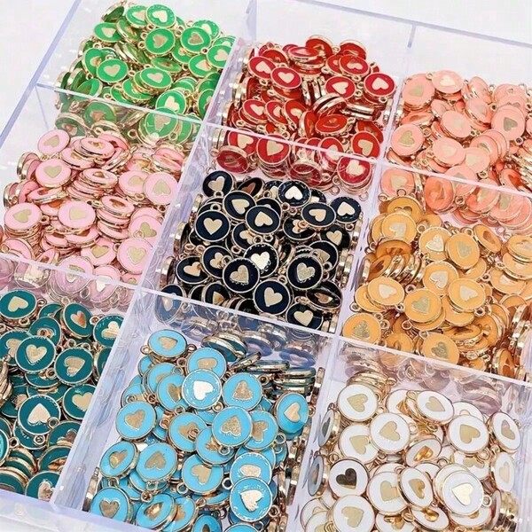 50pcs Assorted Double-Sided Hollow Heart Zinc Alloy Round Pendant Charms, Suitable For Ladies Necklace, Earring, Hair Accessory, DIY, Love Shaped Jewelry, Gift For Friends And Festivals