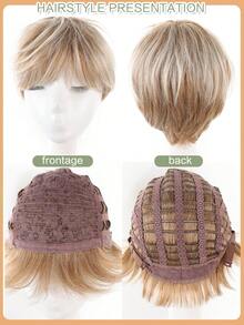 10 英寸夏季假发 白金色混合金色精灵假发 自然蓬松短直发带刘海假发 合成耐热假发 适合女性日常节日佩戴 - 彩色 - 查看 7
