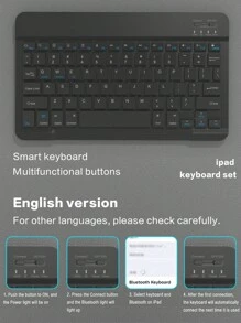 360°旋转支架键盘保护套，兼容iPad第11代/2025款（A16），PU皮革材质，可拆卸无线蓝牙键盘（内置150mAh电池），兼容iPad第11代/第10代Air4/Air5/Air6/Air7 10.9英寸（M2）2024款（M3）以及iPad 10.2英寸机型，配备无线键盘和Apple Pencil笔槽，支持自动睡眠/唤醒功能 - 黑色