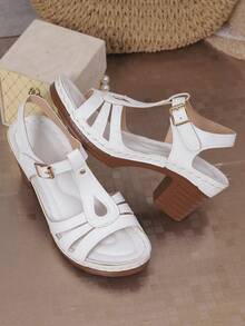 1 双女式厚底扣带凉鞋，百搭平底舒适运动沙滩鞋，适合日常穿着的度假时尚休闲鞋 - 白色 - 查看 7