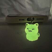 1pc Glow-In-The-Dark Resin Smiling Cat Pendant Phone Dust Plug Charm, Phone Decoration