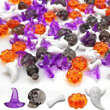 40/100pcs Halloween Themed Mini Decorations, Skull/Bone/Pumpkin/Wizard Shaped Accessories (Random Color), Holiday Gifts