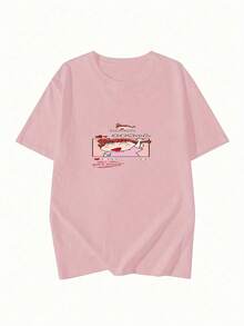 Women's Casual Versatile Graphic Print Crew Neck Short Sleeve T-Shirt, New For Summer - 粉色 - 查看 2