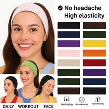 8入組隨機款式防滑頭帶 - 女士時尚運動頭帶，柔軟布料彈性頭帶，適用於運動、瑜珈和跑步女性髮飾