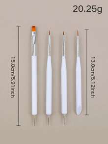 BYCSL 4件套美甲笔套装，双头美甲笔，美甲设计工具套装，3D美甲凝胶笔，点彩笔，专业亚克力美甲绘图笔，美甲沙龙专用美甲笔 - 白色 - 查看 4