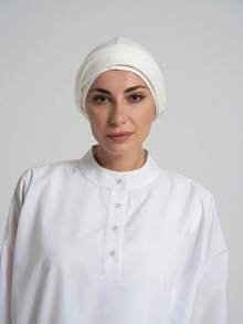 1条女士经典纯色头巾，三种佩戴方式，弹性莫代尔面料，舒适柔软，适合日常佩戴、运动、瑜伽等场合。 - 白色 - 查看 3