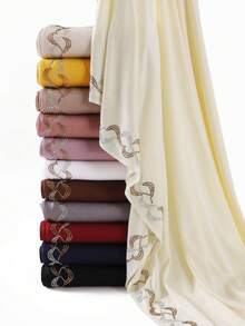 1pc Women's Solid Color Satin Scarf With Rhinestone Decor, Fashionable And Elegant, Soft And Breathable, Suitable For Dress Matching - Multicolor - View 2