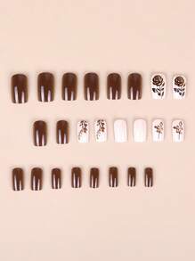 Zestaw 24 elementów do zdobienia paznokci w kolorze brązowej róży