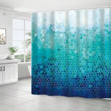 1pc Ombre Blue Shower Curtain, Modern Geometric Shower Curtain For Bathroom With 12 Hooks Polyester Fabric Waterproof Shower Curtains Sets Machine Washable Decor Bath Curtain