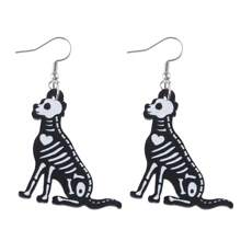 1 Pair Gothic Style Skull, Flamingo, Dog, Cat Pendant Earrings For Women, Vintage Wooden Double-Sided Earrings, Halloween Party Gift