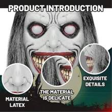 Maschera spaventosa di Ognissanti, maschera da demone sorridente, maschera da esorcista realistica e inquietante con capelli, costume da malvagio, accessorio per feste e cosplay per adulti, costumi e accessori per Ognissanti.