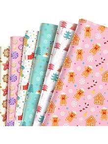 Christmas Wrapping Paper Design With Gingerbread Man And Candies, Cute Cartoon Style Holiday Wrapping Paper, High-Quality Paper Material With Clear Printing And Vibrant Colors, Suitable For Children's Party Gift Boxes, Family Christmas Gift Exchange, Christmas Tree Decoration, DIY Gift Wrapping, And Various Occasions To Enhance The Holiday Atmosphere, Ideal For Family Gatherings, Kindergarten Activities, And Holiday Gift Packaging