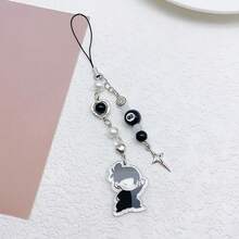 1pc Gojo Creative Star Phone Case Beaded Hanging Chain, Keychain Hanging Item Personalized Versatile Phone Chain, Car Hanging Fashion, Black And White Surrounding Fashion Creative Acrylic Beaded Phone Case Chain, Card Book Hanging Rope Camera Chain Valentine's Day Valentines School Cartoon