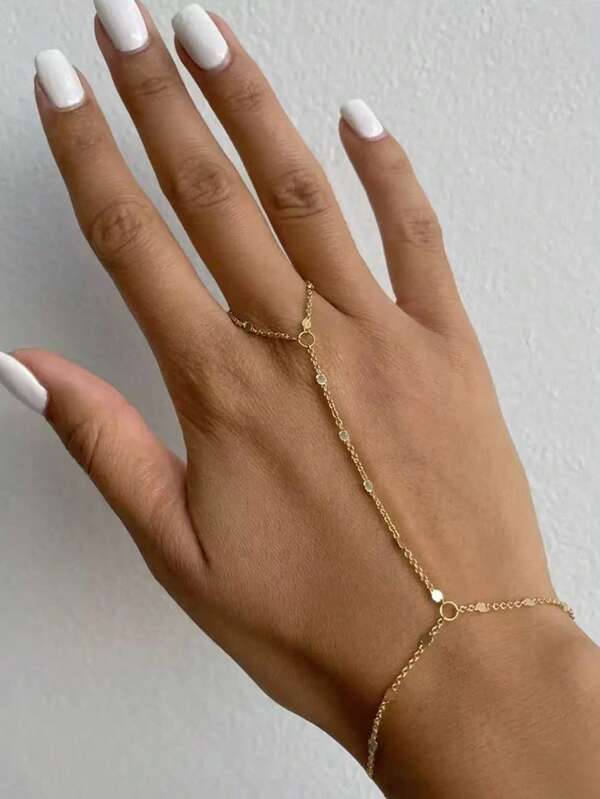 1pc Women's Flattened Chain Bracelet With Minimalist Polka Dot Design, Boho Style For Everyday Wear