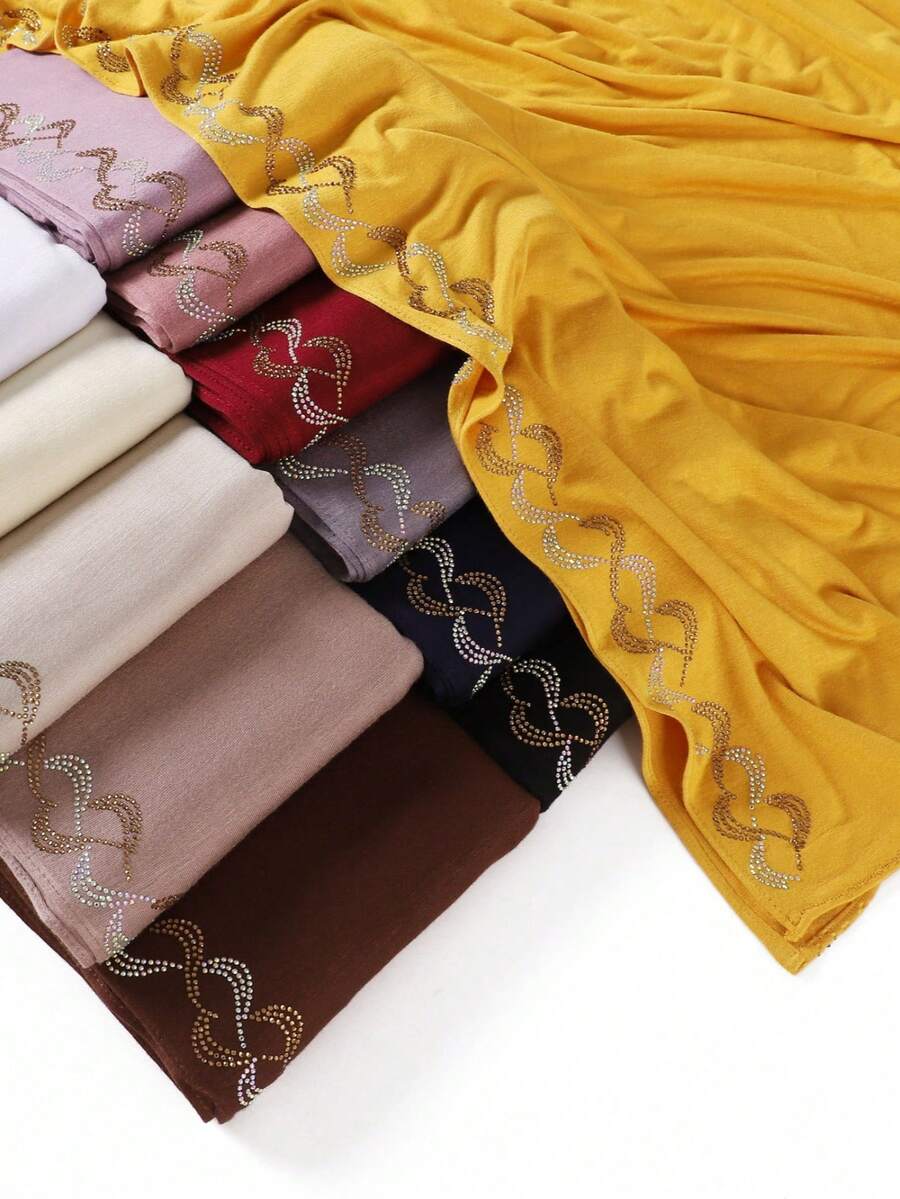 1pc Women's Solid Color Satin Scarf With Rhinestone Decor, Fashionable And Elegant, Soft And Breathable, Suitable For Dress Matching - Multicolor - View 1