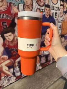 STANLEYSINCE 1913 40 OZStainless Steel Tumbler Double Wall Vacuum Insulated Portable Drinking Cup Travel Lced Coffee Mug  Summer Drinkware With Handle And Straw, Perfect ForTravel, Home, Office, Gift, Lce Drinks And Hot Drinks - Orange - View 4