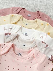 5 Pieces Baby Boys Casual Short Sleeves Cute Cartoon Baby Bodysuits Four Seasons - Multicolor - View 3