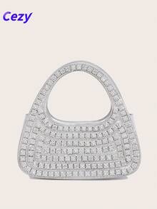 Cezy Bolso de mano con tachuelas de rhinestone de lujo, bolso de mano brillante con correa para el hombro desmontable, elegante para eventos formales, bodas, fiestas, bolso multiusos con asa superior y para el hombro