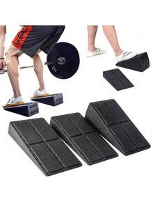 3 件装可调角度深蹲楔形块 - 12 英寸 PP 泡沫斜板，适用于瑜伽和膝盖超过脚趾，可折叠腿部拉伸器带防滑底座，轻便工具，适用于家庭健身房和小腿抬高 - 黑色 - 健身套装