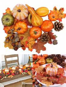 50/166Pcs-Artificial Pumpkins Fake Pumpkins, Autumn Harvest Faux Pumpkin Set For Home Decor, Fall Pumpkins Decor Set, Mini Artificial Gourd Maple Leaves Acorns Decorations For Home, Wedding, Fall Centerpieces Decor, Halloween, Thanksgiving, Harvest Farmhouse Table Tiered Tray Set, Seasonal Holiday Decoration Best Supplies Fall Decor Autumn Decor Halloween Decor Room Decor Christmas Decorations Home Christmas Gifts Christmas Decor - Multicolor - View 3