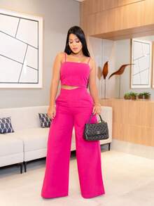 Simple Casual Elegant Pocket Set Women's Birthday Party Spring Set - 玫紅色 - 查看 3