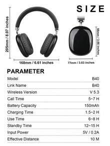 Gerripuer Foldable Wireless Gaming Headphones, Stereo Headphones, Long Battery Life Headphones With Headband, Suitable For Gaming, Music Listening, Daily Use, Travel, Gym Or Outdoor Activities, Work Or Study, Also A Great Gift - Black - View 7