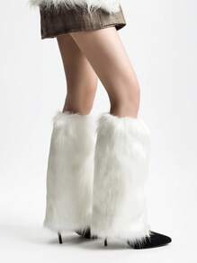 Calentadores de piernas de piel artificial para mujer, de estilo japonés Lolita, de punto en blanco y negro, para otoño e invierno